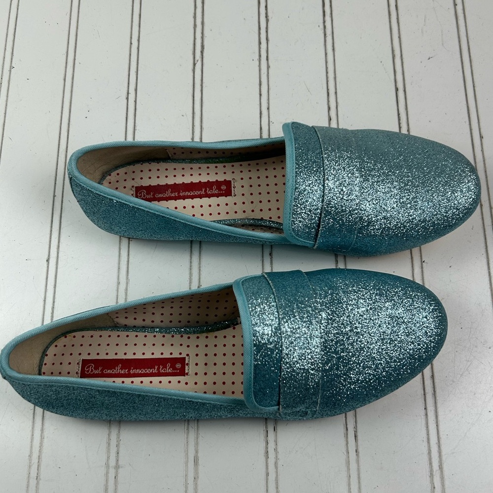 But Another Innocent Tale Aqua Blue Glitter Slip-On Loafers Womenโs Size 9 - Picture 4 of 10